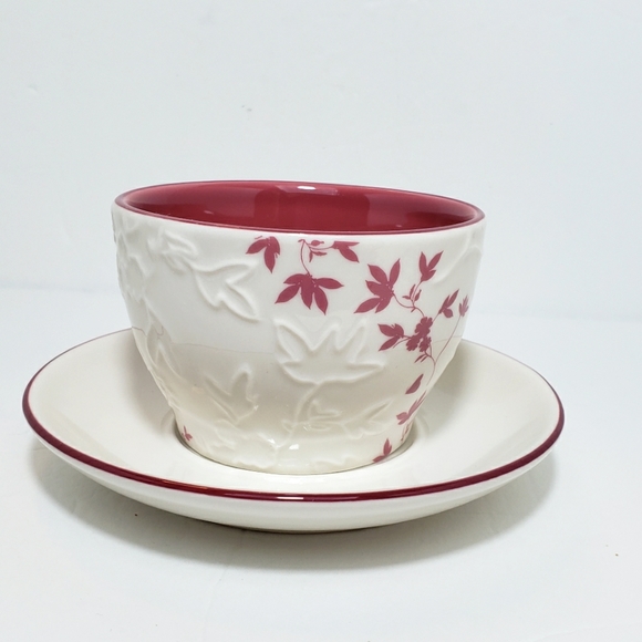 Starbucks 2006 Embossed Leaf Mug Cup and Saucer Pink Cream 9 oz - Picture 7 of 14